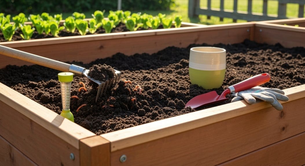 leveled compost amended raised bed